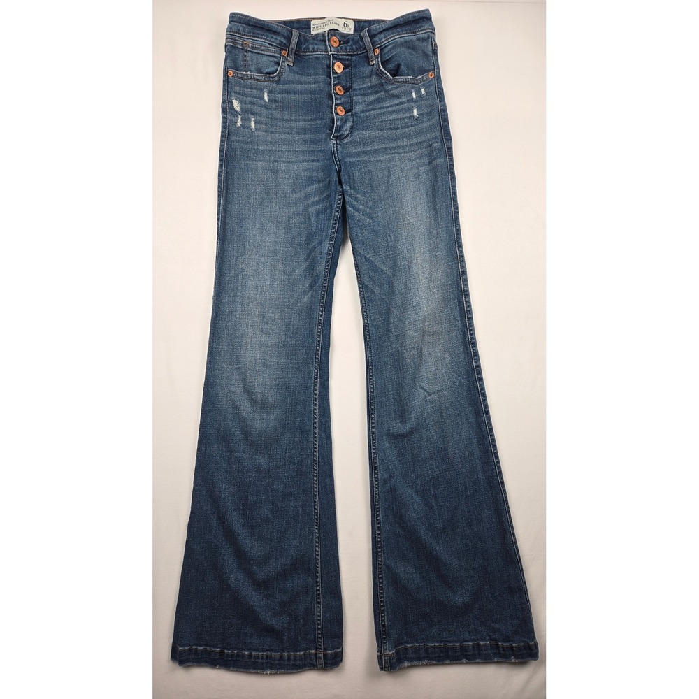 Abercrombie & Fitch‎ High Rise Wide Leg Flare Jeans Medium Wash Women's Size 6R